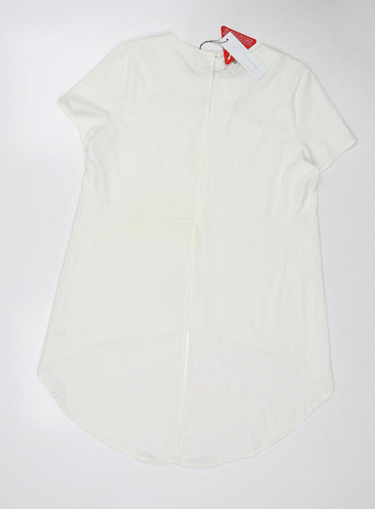 Glamorous Womens White Polyester Basic Blouse Size 12 Boat Neck - Neckline Detail