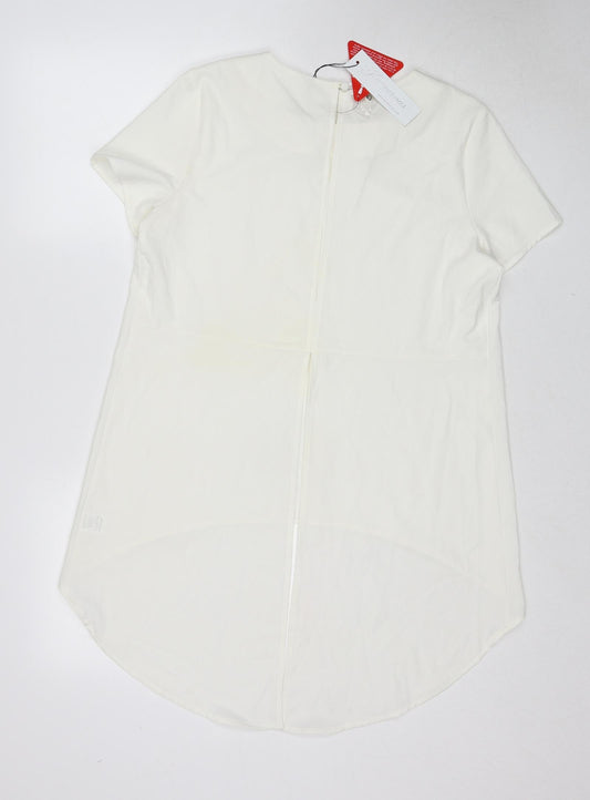 Glamorous Womens White Polyester Basic Blouse Size 12 Boat Neck - Neckline Detail