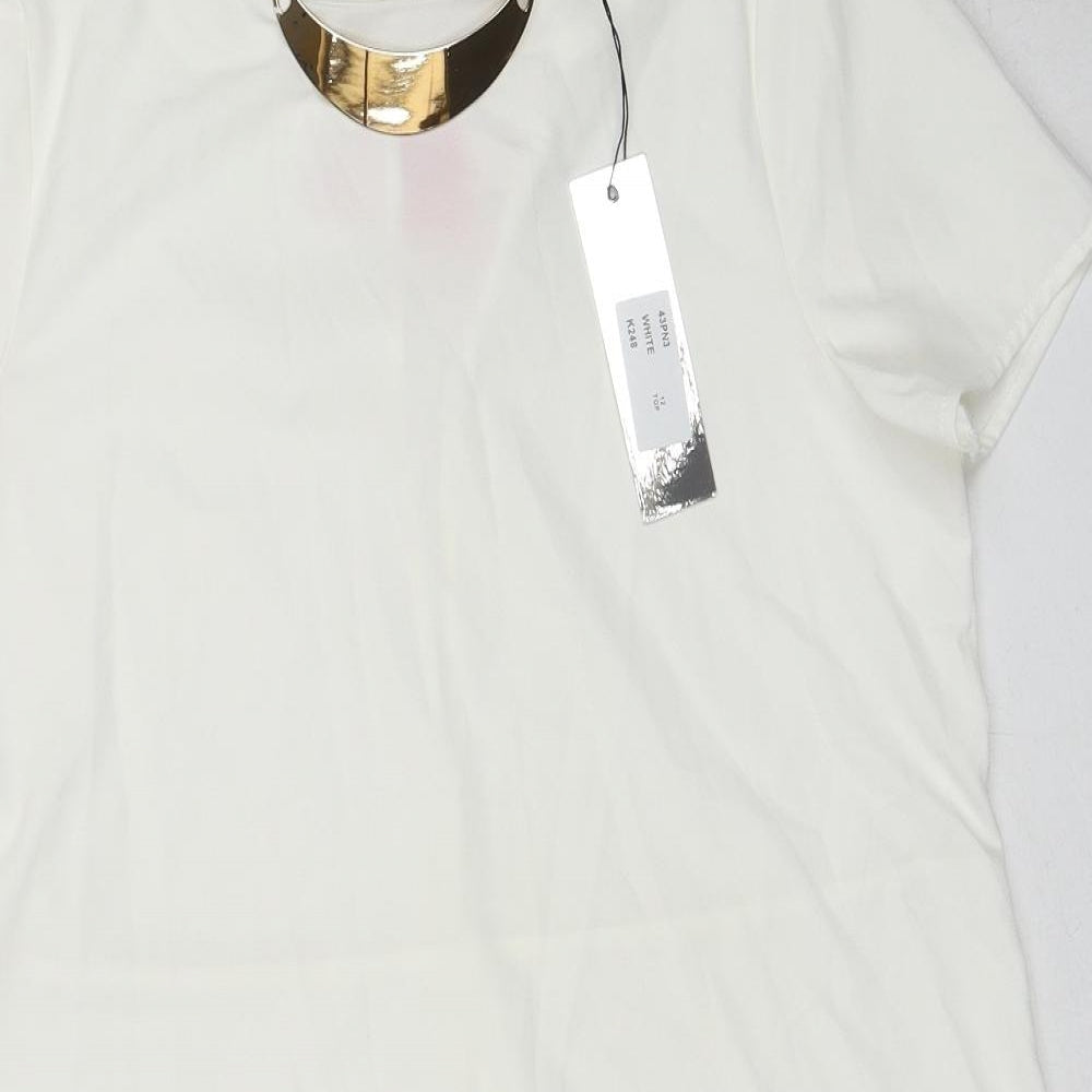 Glamorous Womens White Polyester Basic Blouse Size 12 Boat Neck - Neckline Detail