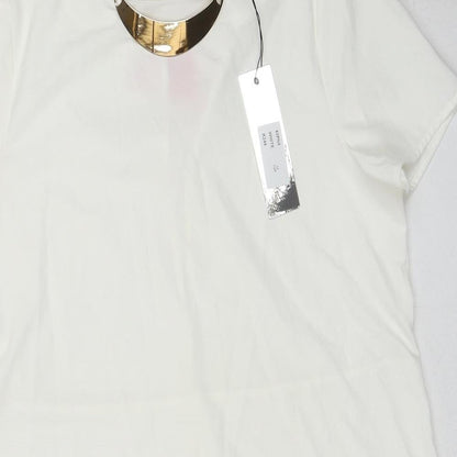 Glamorous Womens White Polyester Basic Blouse Size 12 Boat Neck - Neckline Detail