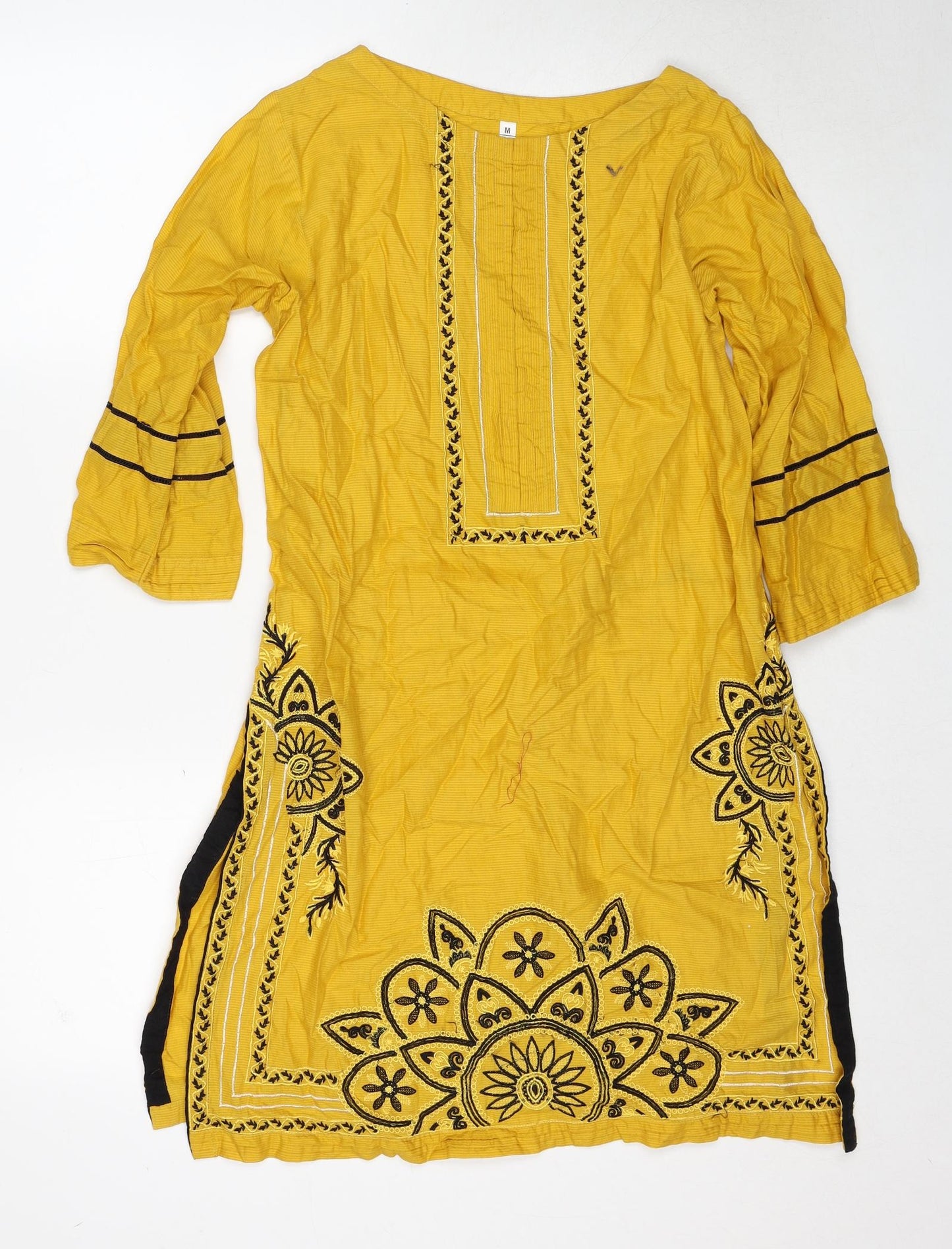 Sunny Dot Womens Yellow Cotton Tunic Blouse Size M Round Neck