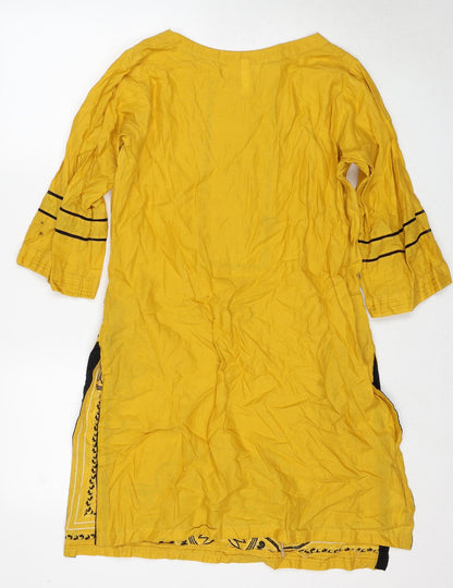 Sunny Dot Womens Yellow Cotton Tunic Blouse Size M Round Neck