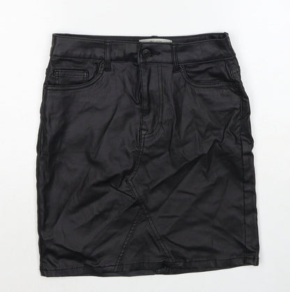 New Look Womens Black Polyester A-Line Skirt Size 8 Zip