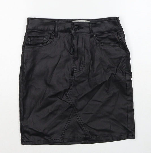 New Look Womens Black Polyester A-Line Skirt Size 8 Zip