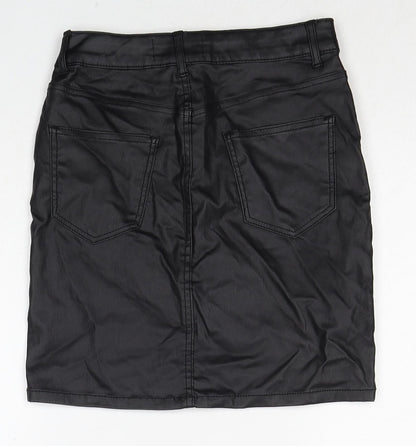 New Look Womens Black Polyester A-Line Skirt Size 8 Zip
