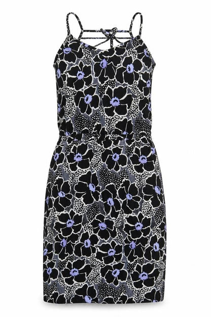 Warehouse Womens Black Floral Viscose Tank Dress Size 10 Round Neck Pullover