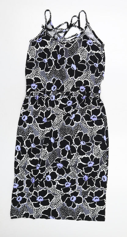 Warehouse Womens Black Floral Viscose Tank Dress Size 10 Round Neck Pullover