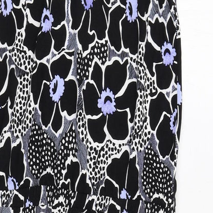 Warehouse Womens Black Floral Viscose Tank Dress Size 10 Round Neck Pullover