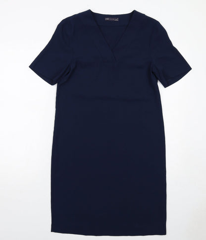 Marks and Spencer Womens Blue Polyester A-Line Size 8 V-Neck Pullover