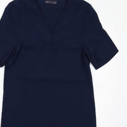Marks and Spencer Womens Blue Polyester A-Line Size 8 V-Neck Pullover