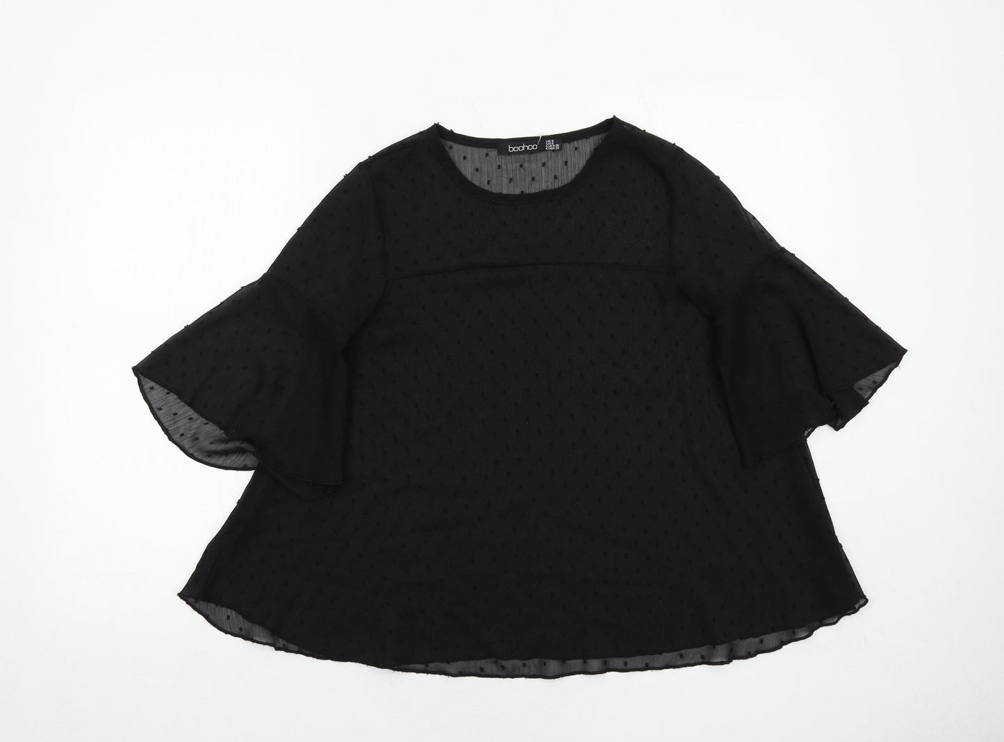 Boohoo Womens Black Polka Dot Polyester Basic Blouse Size 8 Round Neck