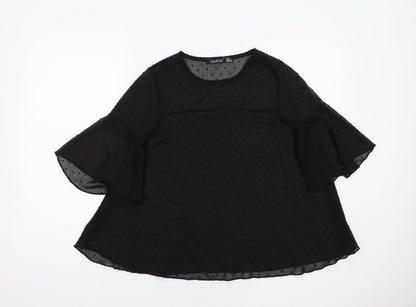 Boohoo Womens Black Polka Dot Polyester Basic Blouse Size 8 Round Neck