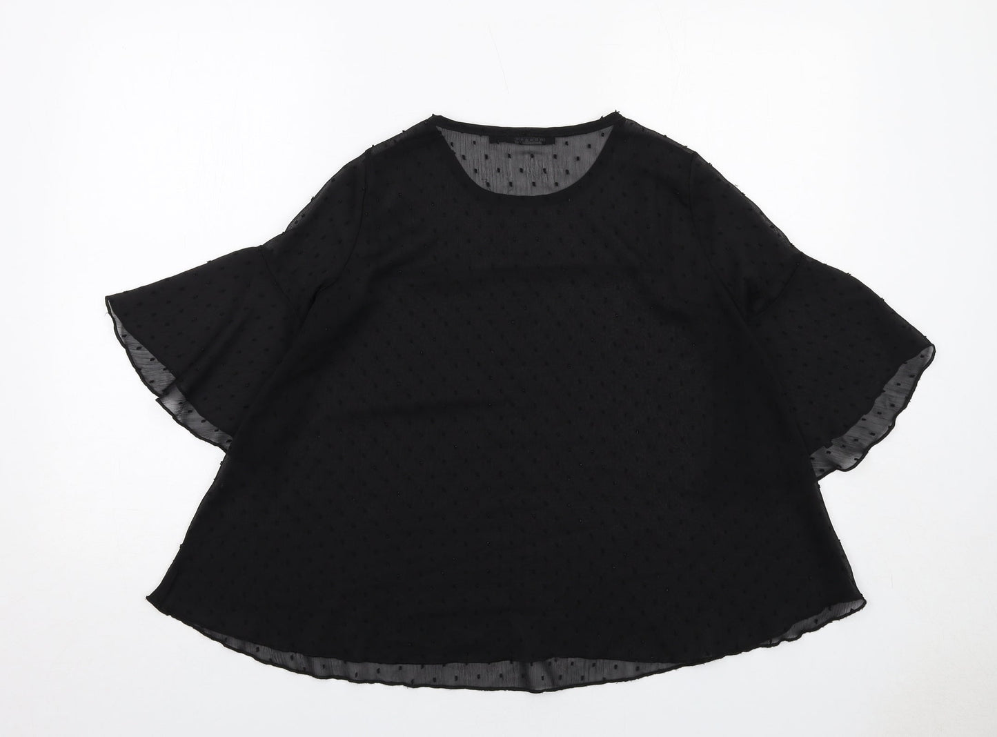 Boohoo Womens Black Polka Dot Polyester Basic Blouse Size 8 Round Neck