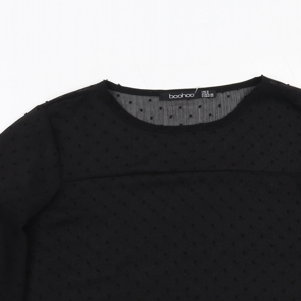 Boohoo Womens Black Polka Dot Polyester Basic Blouse Size 8 Round Neck