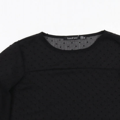 Boohoo Womens Black Polka Dot Polyester Basic Blouse Size 8 Round Neck