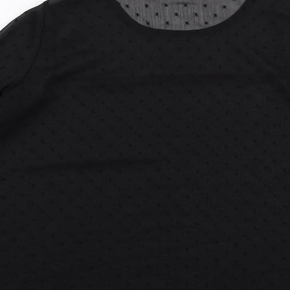 Boohoo Womens Black Polka Dot Polyester Basic Blouse Size 8 Round Neck