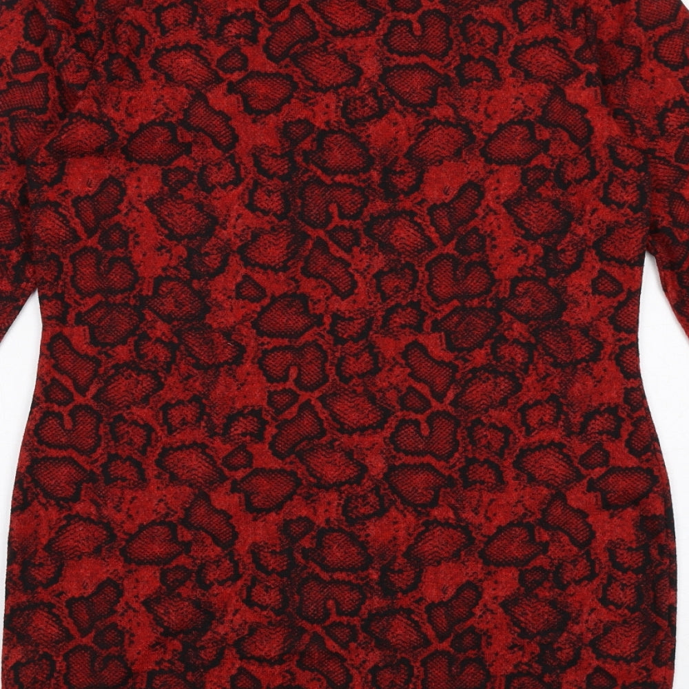 Marks and Spencer Womens Red Animal Print Polyester A-Line Size 12 Round Neck Pullover - Snakeskin Pattern