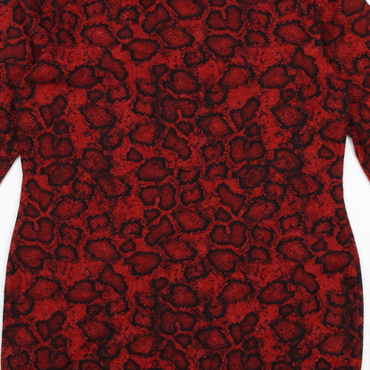 Marks and Spencer Womens Red Animal Print Polyester A-Line Size 12 Round Neck Pullover - Snakeskin Pattern