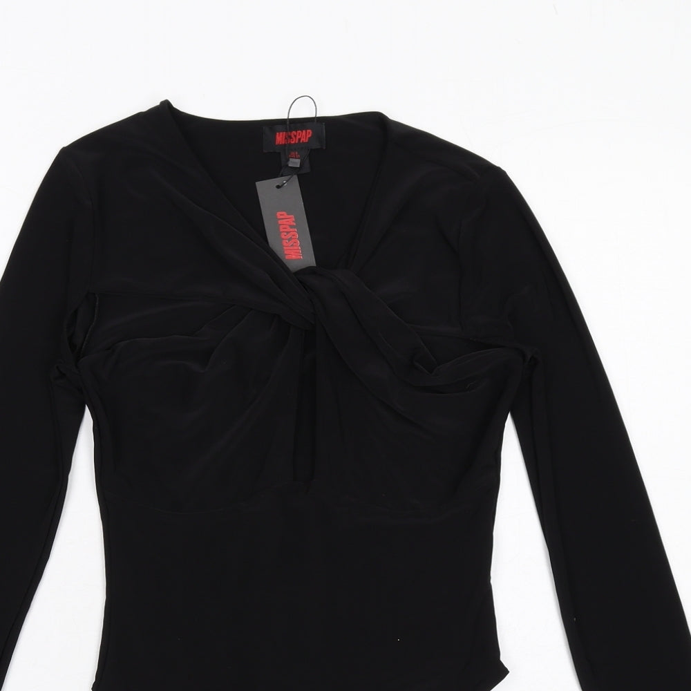 Misspap Womens Black Polyester Bodysuit One-Piece Size 8 Snap - Twist Front Detail