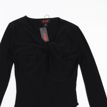 Misspap Womens Black Polyester Bodysuit One-Piece Size 8 Snap - Twist Front Detail