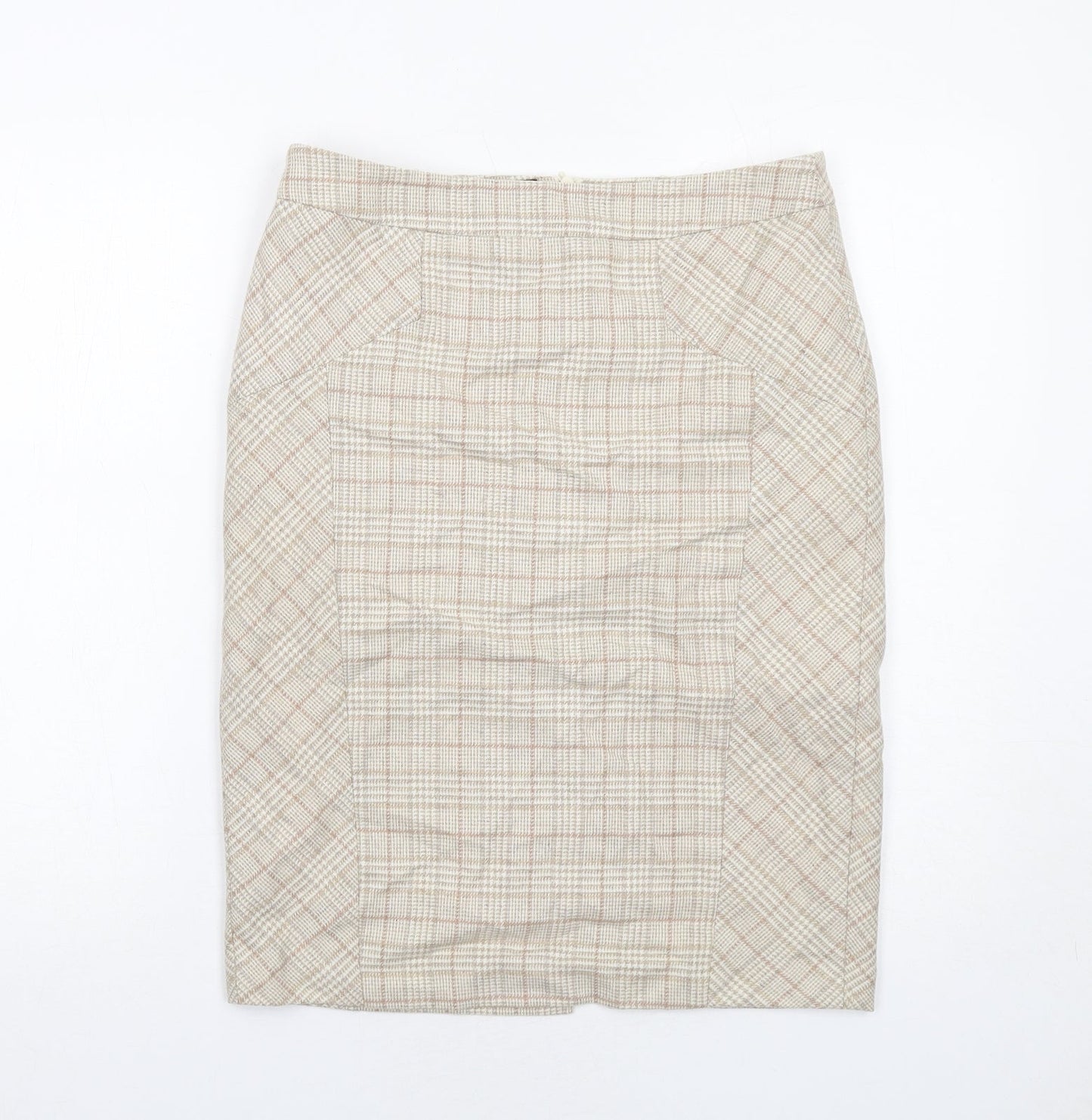 NEXT Womens Beige Plaid Wool A-Line Skirt Size 10 Zip