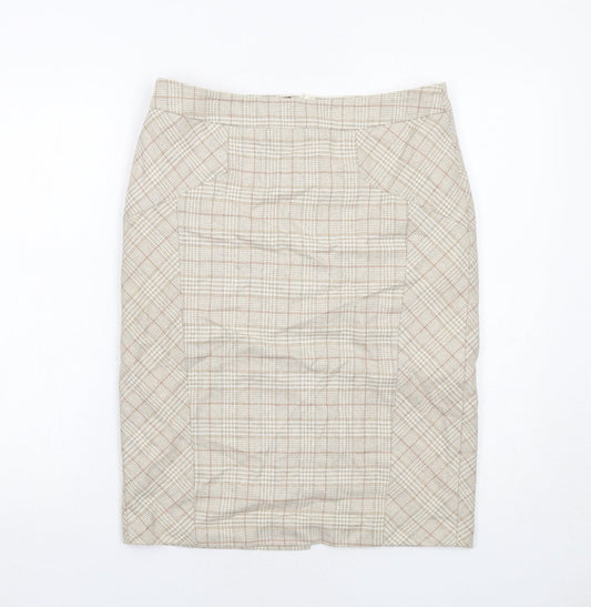 NEXT Womens Beige Plaid Wool A-Line Skirt Size 10 Zip
