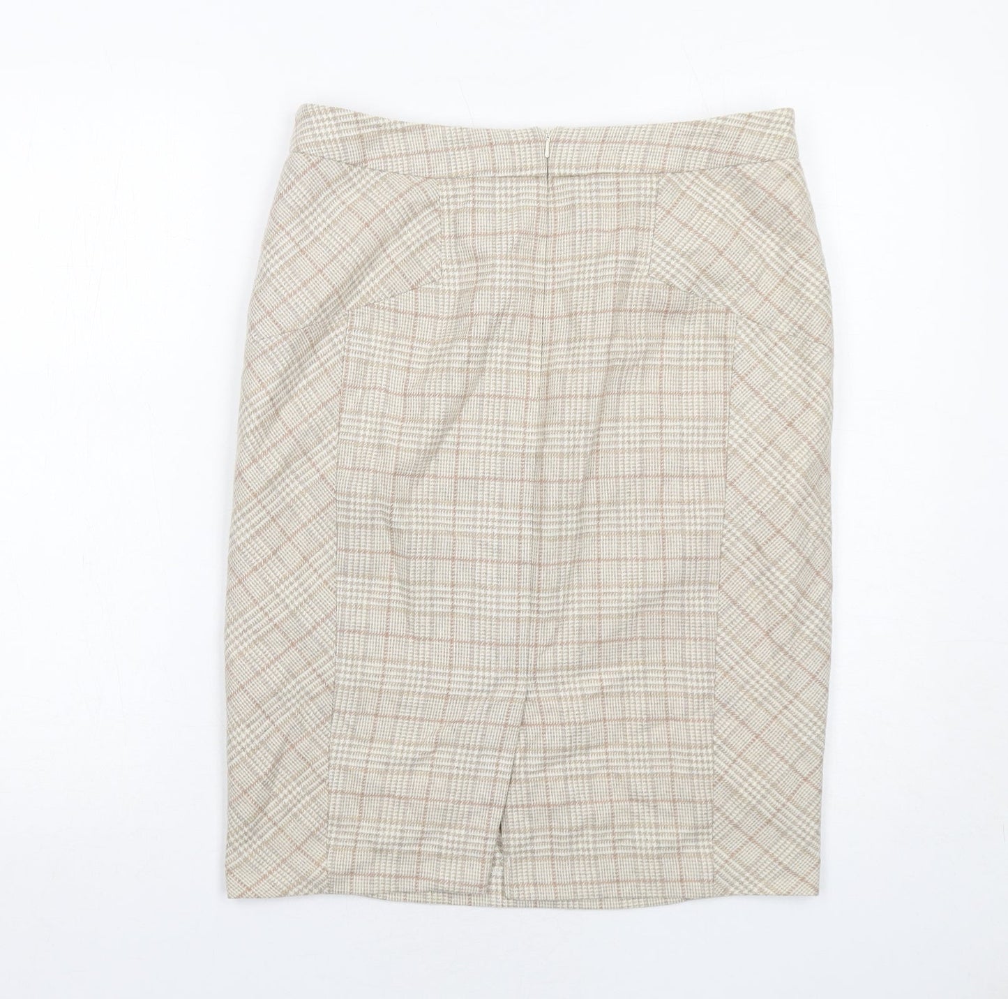 NEXT Womens Beige Plaid Wool A-Line Skirt Size 10 Zip