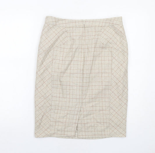 NEXT Womens Beige Plaid Wool A-Line Skirt Size 10 Zip