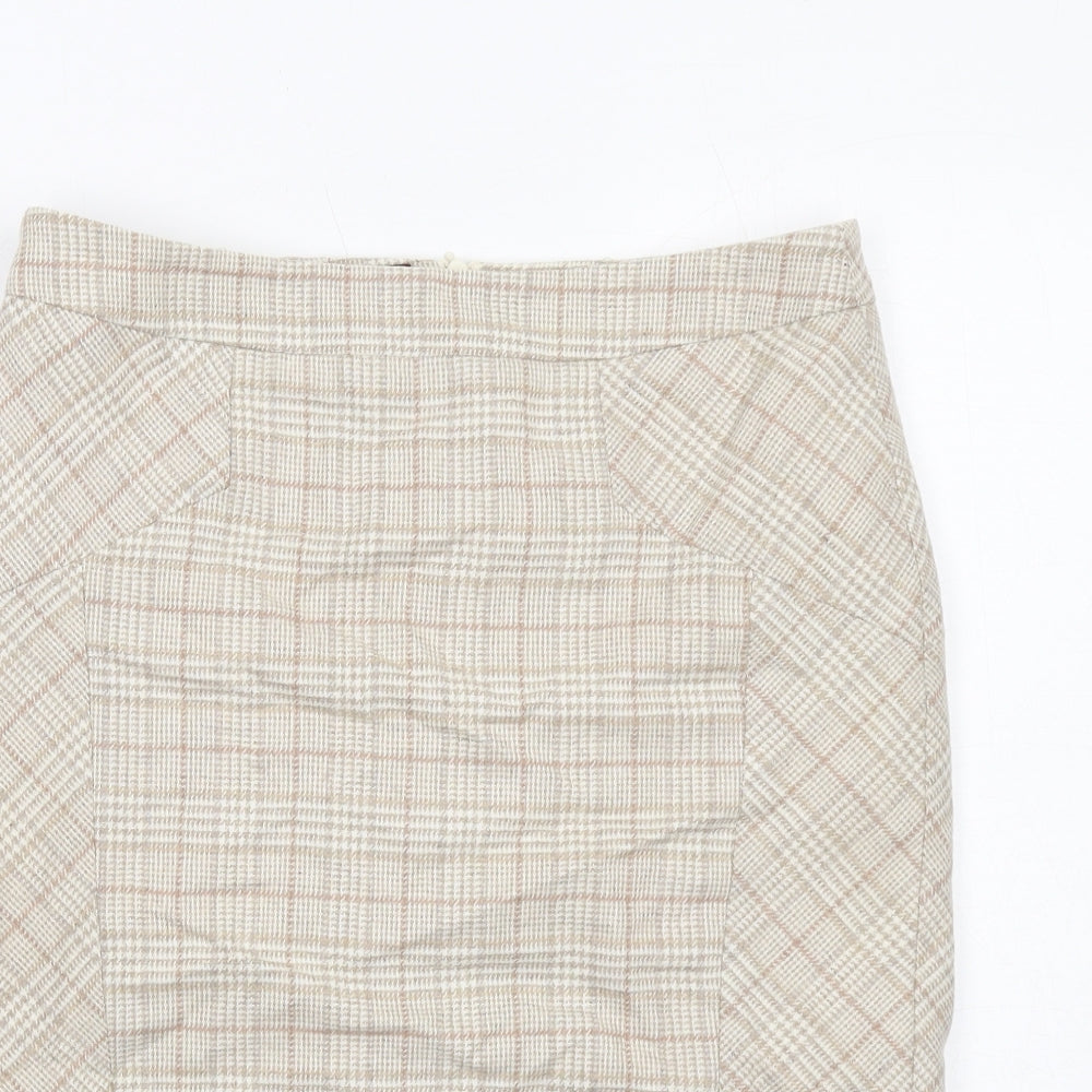 NEXT Womens Beige Plaid Wool A-Line Skirt Size 10 Zip