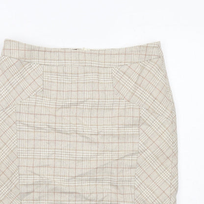 NEXT Womens Beige Plaid Wool A-Line Skirt Size 10 Zip