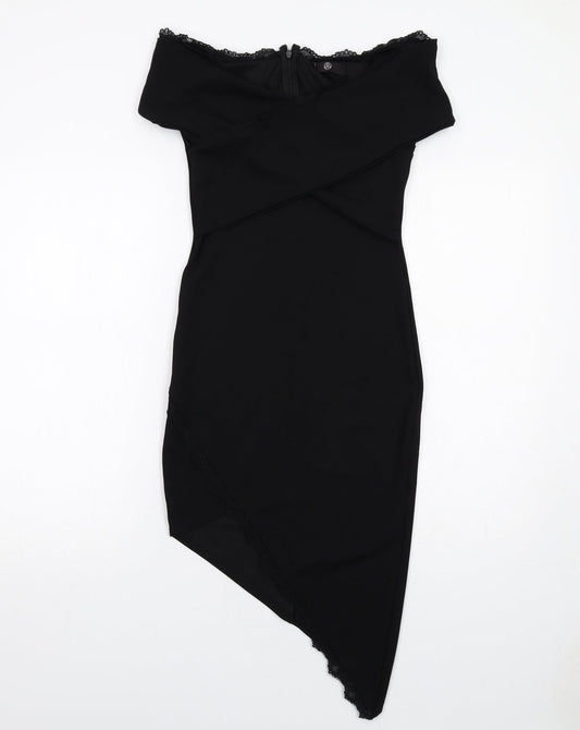 Missguided Womens Black Polyester Bodycon Size 8 Off the Shoulder Zip