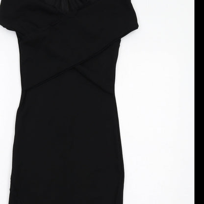 Missguided Womens Black Polyester Bodycon Size 8 Off the Shoulder Zip