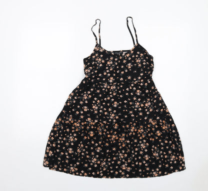 New Look Womens Black Floral Viscose Tank Dress Size 6 Round Neck Pullover