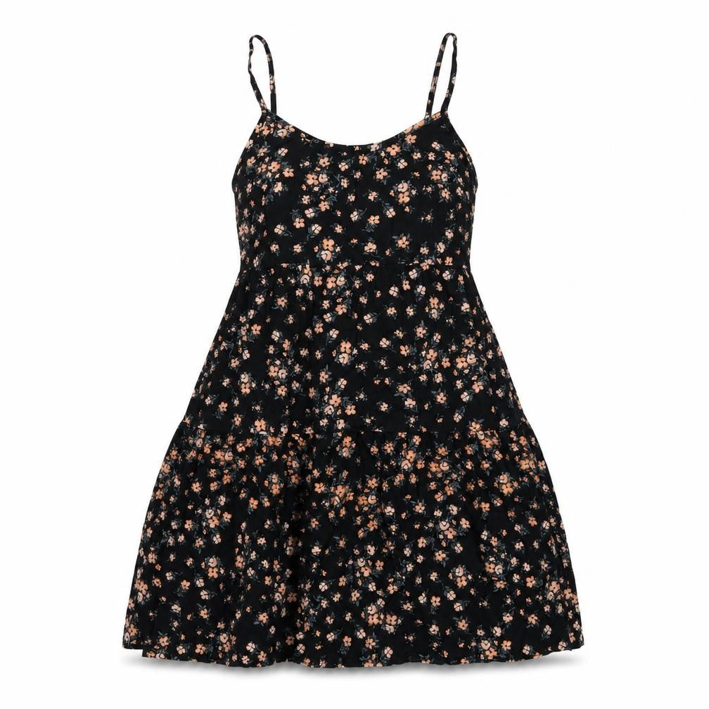 New Look Womens Black Floral Viscose Tank Dress Size 6 Round Neck Pullover