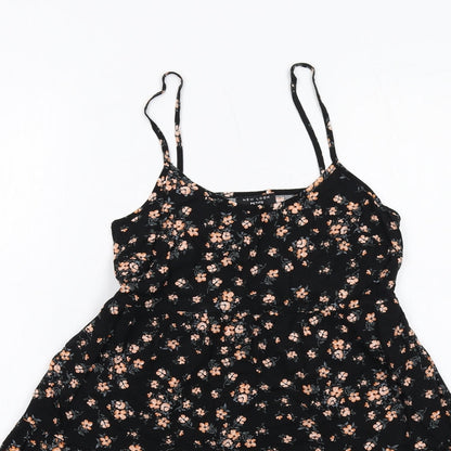 New Look Womens Black Floral Viscose Tank Dress Size 6 Round Neck Pullover