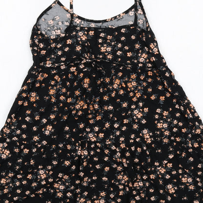 New Look Womens Black Floral Viscose Tank Dress Size 6 Round Neck Pullover