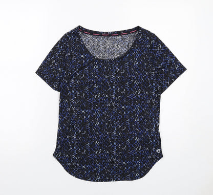 Marks and Spencer Womens Blue Geometric Polyester Basic T-Shirt Size 6 Round Neck Pullover