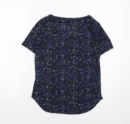 Marks and Spencer Womens Blue Geometric Polyester Basic T-Shirt Size 6 Round Neck Pullover