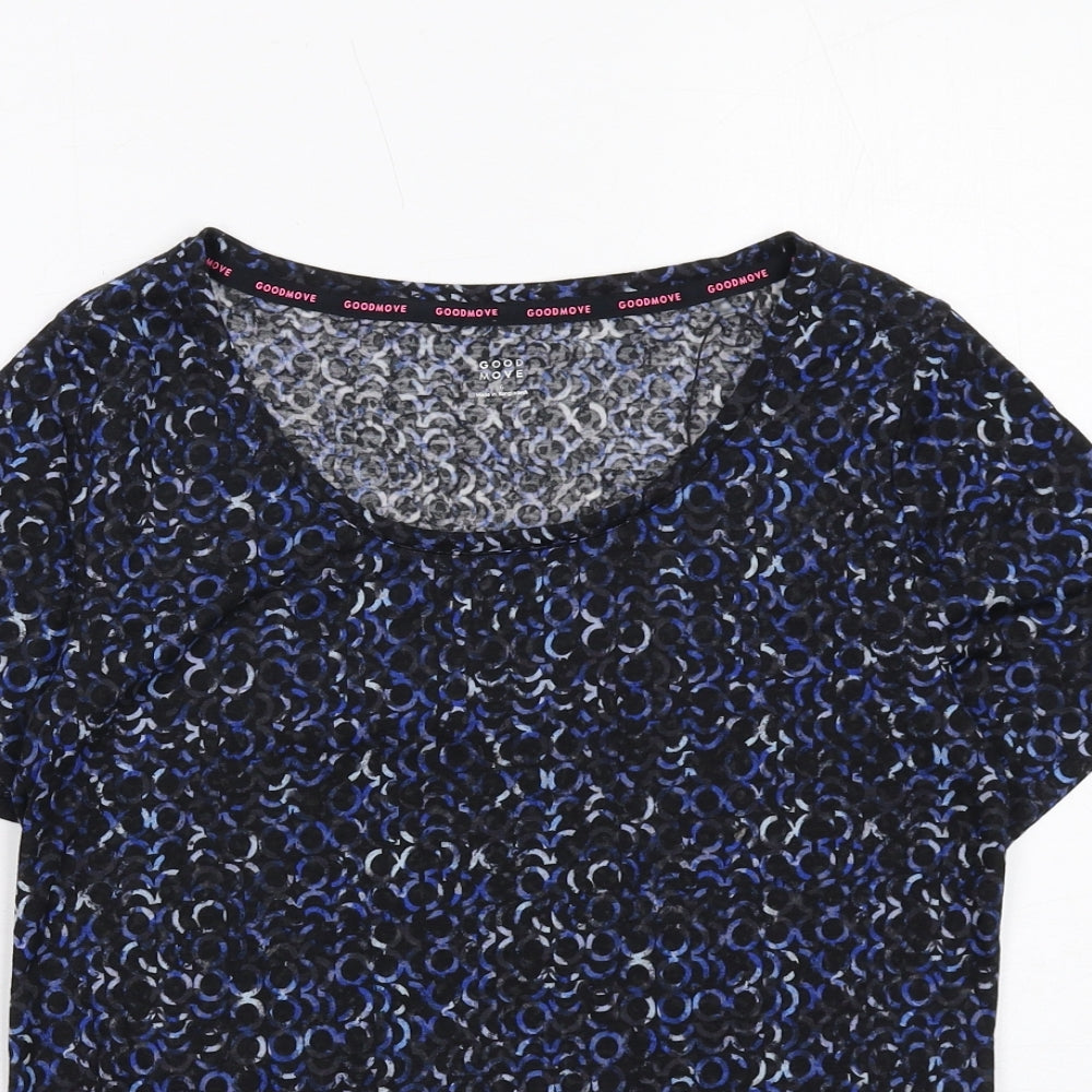 Marks and Spencer Womens Blue Geometric Polyester Basic T-Shirt Size 6 Round Neck Pullover