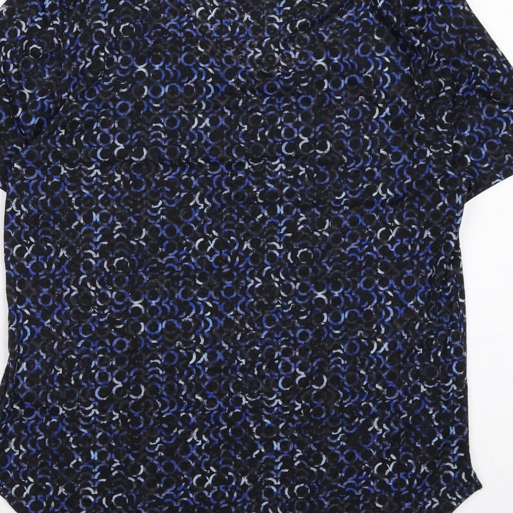 Marks and Spencer Womens Blue Geometric Polyester Basic T-Shirt Size 6 Round Neck Pullover