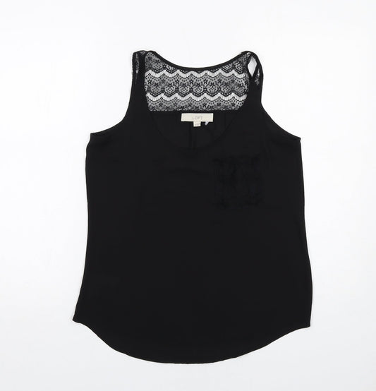 Ann Taylor Womens Black Polyester Basic Tank Size XS Scoop Neck - Lace Detail