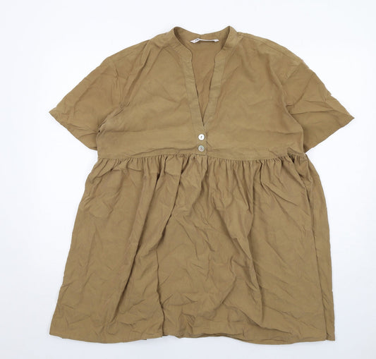 Zara Womens Brown Polyester A-Line Size S V-Neck Pullover