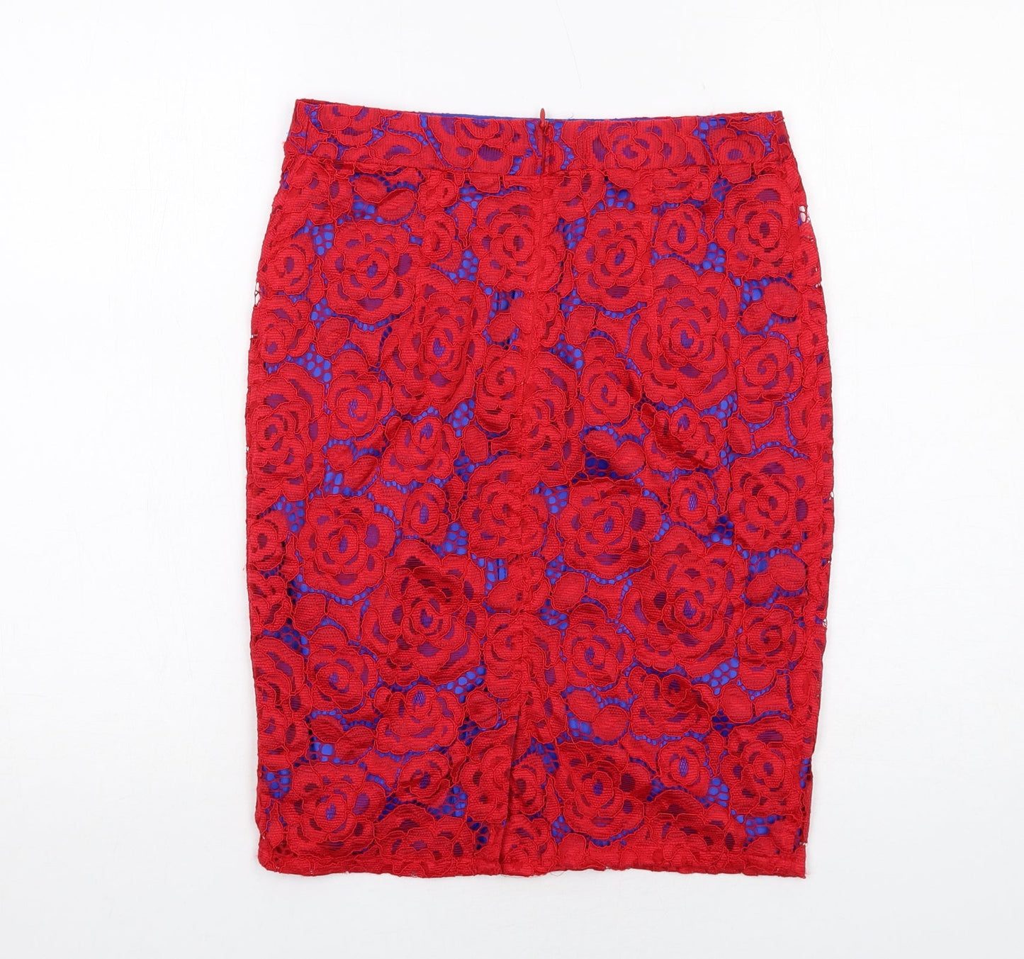Marks and Spencer Womens Red Floral Polyamide A-Line Skirt Size 8 Zip