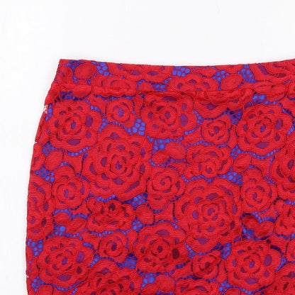 Marks and Spencer Womens Red Floral Polyamide A-Line Skirt Size 8 Zip