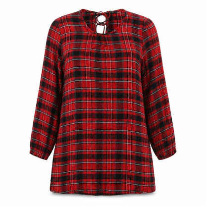 Zara Womens Red Plaid Viscose A-Line Size 14 Round Neck Tie