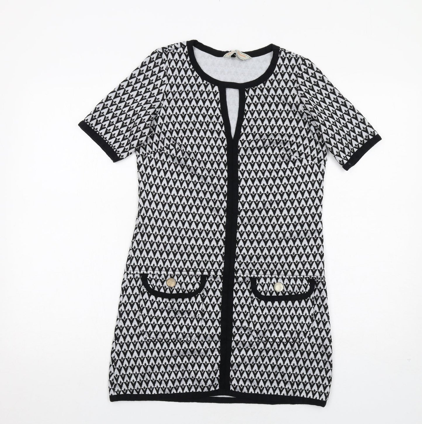 Dorothy Perkins Womens Black Geometric Polyester A-Line Size 6 Round Neck Pullover