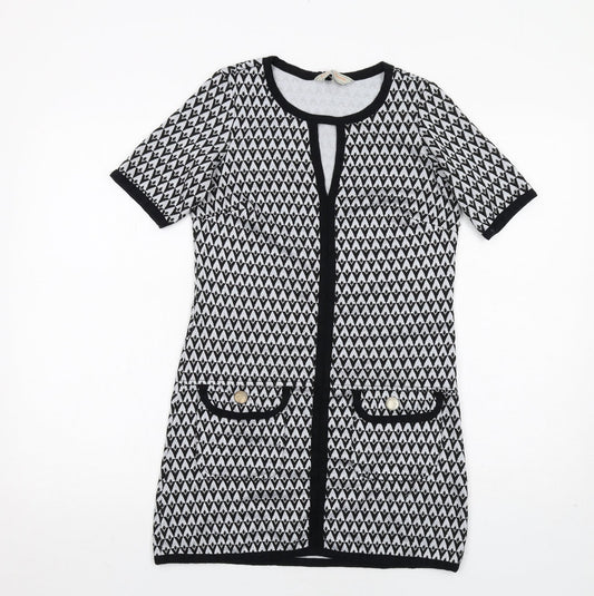 Dorothy Perkins Womens Black Geometric Polyester A-Line Size 6 Round Neck Pullover