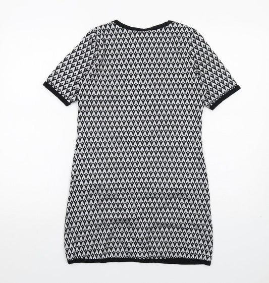 Dorothy Perkins Womens Black Geometric Polyester A-Line Size 6 Round Neck Pullover