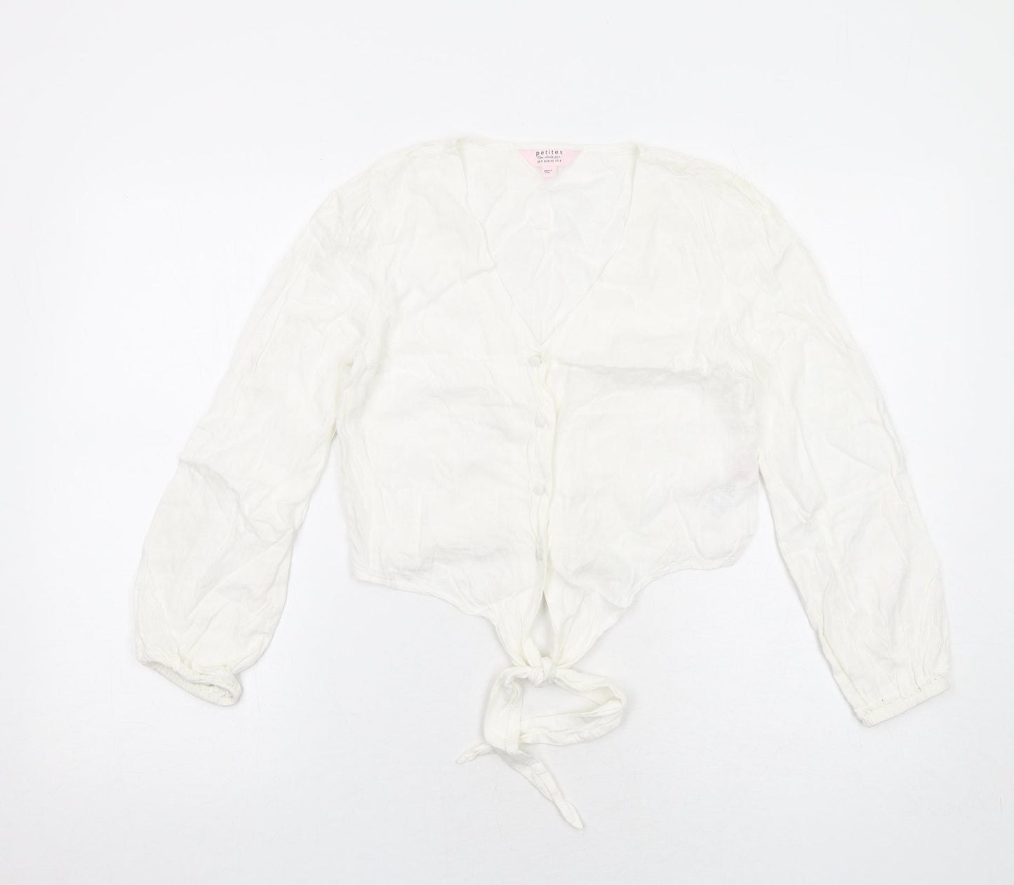 Miss Selfridge Womens White Viscose Basic Button-Up Size 8 V-Neck - Tie Front