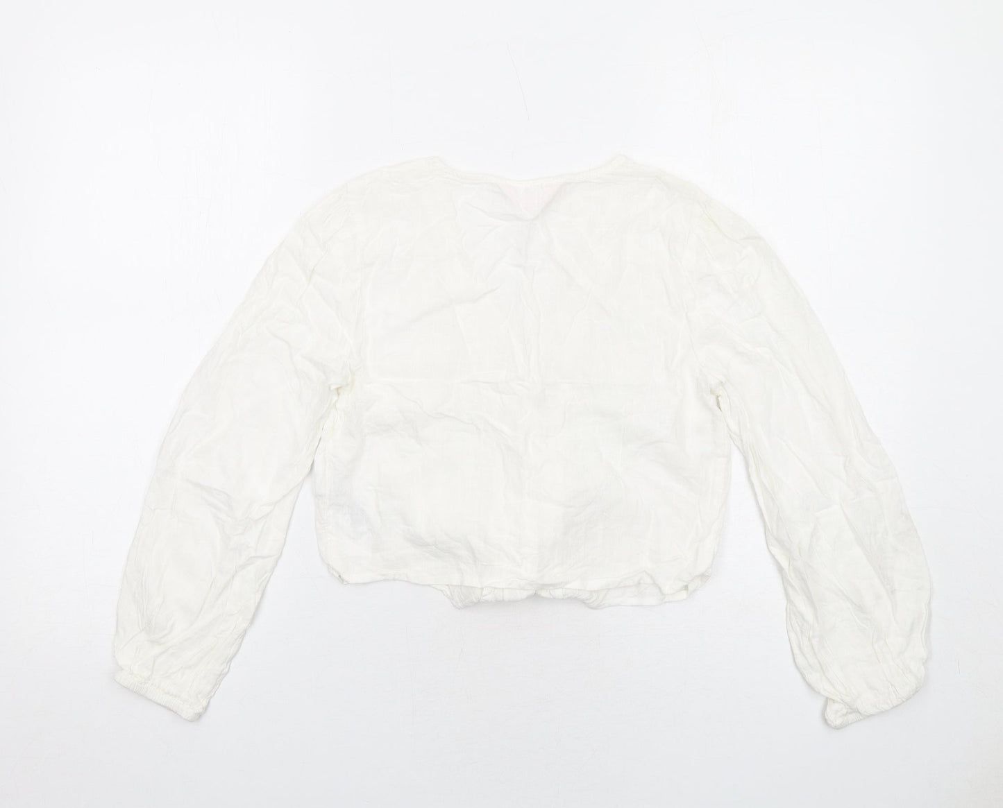 Miss Selfridge Womens White Viscose Basic Button-Up Size 8 V-Neck - Tie Front